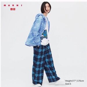 Marni X Uniqlo Drape Relaxed Wide  Straight Pants  Black Blue S